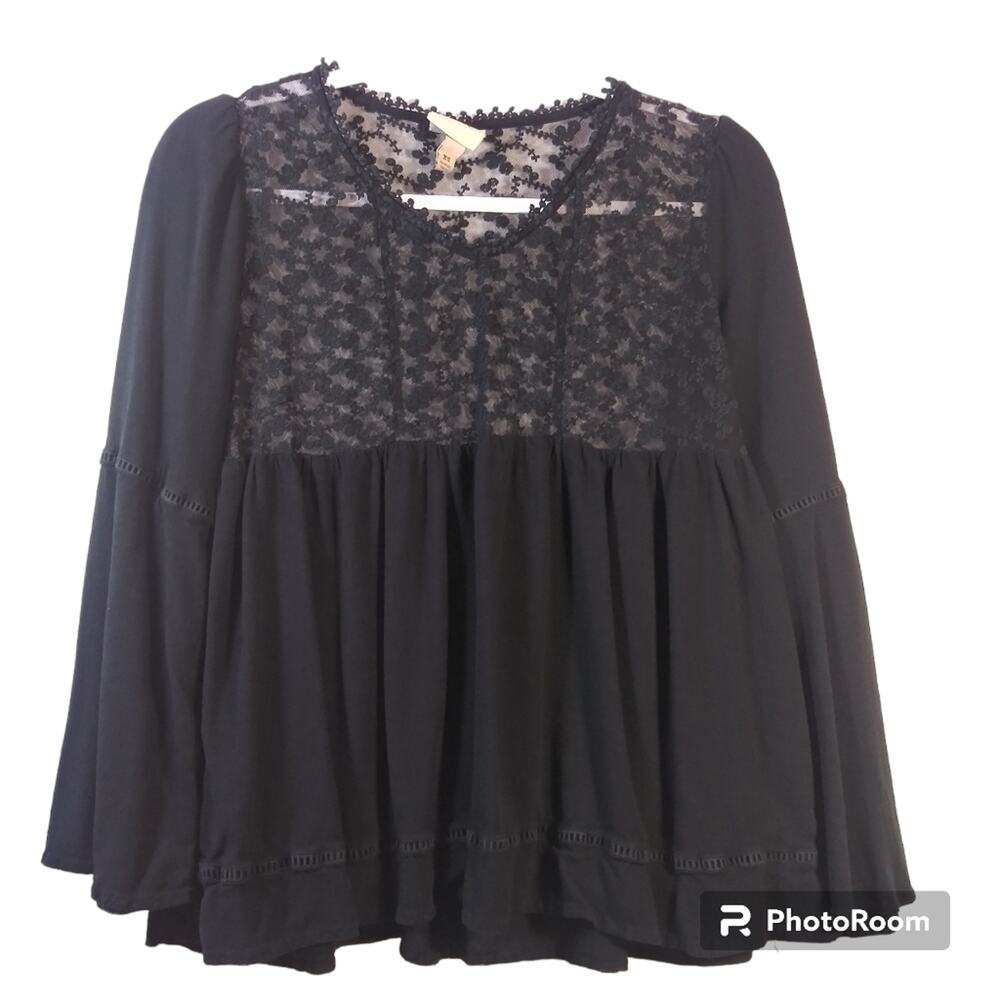 Knox Rose Black Babydoll Witchy Peasant Top Bell Sleeves Size Xs